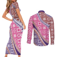 Hawaiian Quilt Pattern Couples Matching Short Sleeve Bodycon Dress and Long Sleeve Button Shirt Sweet Color Mixed LT01 - Polynesian Pride