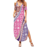 Hawaiian Quilt Pattern Family Matching Summer Maxi Dress and Hawaiian Shirt Sweet Color Mixed - Polynesian Pride