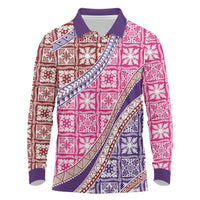 Hawaiian Quilt Pattern Long Sleeve Polo Shirt Sweet Color Mixed - Polynesian Pride