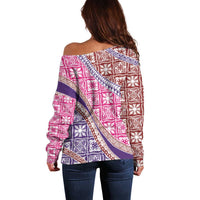 Hawaiian Quilt Pattern Off Shoulder Sweater Sweet Color Mixed LT01 - Polynesian Pride
