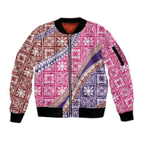 Hawaiian Quilt Pattern Sleeve Zip Bomber Jacket Sweet Color Mixed LT01 Unisex Pink - Polynesian Pride