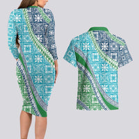 Hawaiian Quilt Pattern Couples Matching Long Sleeve Bodycon Dress and Hawaiian Shirt Fresh Color Mixed LT01 - Polynesian Pride