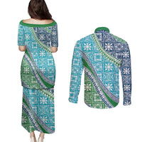 Hawaiian Quilt Pattern Couples Matching Puletasi and Long Sleeve Button Shirt Fresh Color Mixed - Polynesian Pride