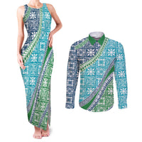 Hawaiian Quilt Pattern Couples Matching Tank Maxi Dress and Long Sleeve Button Shirt Fresh Color Mixed - Polynesian Pride