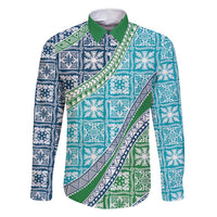 Hawaiian Quilt Pattern Family Matching Tank Maxi Dress and Hawaiian Shirt Fresh Color Mixed LT01 Dad's Shirt - Long Sleeve Green - Polynesian Pride