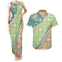 Hawaiian Quilt Pattern Couples Matching Tank Maxi Dress and Hawaiian Shirt Green Chestnut Color Mixed LT01 Green - Polynesian Pride
