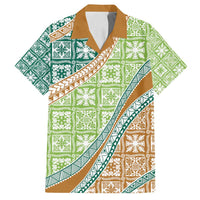 Hawaiian Quilt Pattern Family Matching Off Shoulder Maxi Dress and Hawaiian Shirt Green Chestnut Color Mixed LT01 Dad's Shirt - Short Sleeve Green - Polynesian Pride