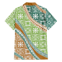 Hawaiian Quilt Pattern Family Matching Short Sleeve Bodycon Dress and Hawaiian Shirt Green Chestnut Color Mixed LT01 - Polynesian Pride