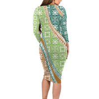 Hawaiian Quilt Pattern Long Sleeve Bodycon Dress Green Chestnut Color Mixed LT01 - Polynesian Pride