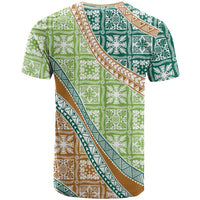 Hawaiian Quilt Pattern T Shirt Green Chestnut Color Mixed LT01 - Polynesian Pride