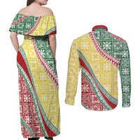 Hawaiian Quilt Pattern Couples Matching Off Shoulder Maxi Dress and Long Sleeve Button Shirt Special Color Mixed LT01 - Polynesian Pride