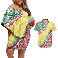 Hawaiian Quilt Pattern Couples Matching Off Shoulder Short Dress and Hawaiian Shirt Special Color Mixed LT01 Multicolor - Polynesian Pride
