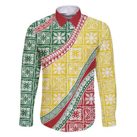 Hawaiian Quilt Pattern Family Matching Mermaid Dress and Hawaiian Shirt Special Color Mixed LT01 Dad's Shirt - Long Sleeve Multicolor - Polynesian Pride