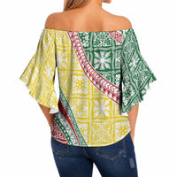 Hawaiian Quilt Pattern Off Shoulder Wrap Waist Top Special Color Mixed LT01 - Polynesian Pride