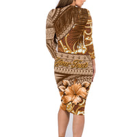 Personalised Fiji Masi Family Matching Long Sleeve Bodycon Dress and Hawaiian Shirt Bula Fijian Masi Tapa Vintage Style LT01 - Polynesian Pride