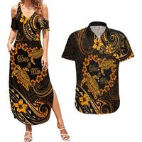 Polynesian Turtle Valentine Couples Matching Summer Maxi Dress and Hawaiian Shirt You And Me Gold Hibiscus Heart LT01 Gold - Polynesian Pride