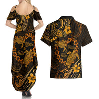 Polynesian Turtle Valentine Couples Matching Summer Maxi Dress and Hawaiian Shirt You And Me Gold Hibiscus Heart LT01 - Polynesian Pride