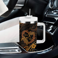 Polynesian Turtle Valentine Tumbler With Handle You And Me Gold Hibiscus Heart