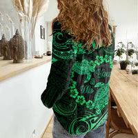 Polynesian Turtle Valentine Women Casual Shirt You And Me Green Hibiscus Heart LT01 - Polynesian Pride