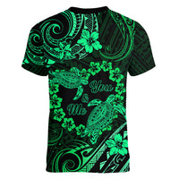 Polynesian Turtle Valentine Women V Neck T Shirt You And Me Green Hibiscus Heart LT01 - Polynesian Pride