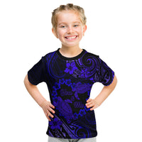 Polynesian Turtle Valentine Kid T Shirt You And Me Navy Blue Hibiscus Heart LT01 Blue - Polynesian Pride