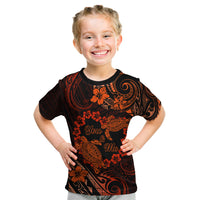 Polynesian Turtle Valentine Kid T Shirt You And Me Orange Hibiscus Heart LT01 Orange - Polynesian Pride