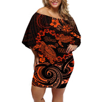 Polynesian Turtle Valentine Off Shoulder Short Dress You And Me Orange Hibiscus Heart LT01 Women Orange - Polynesian Pride