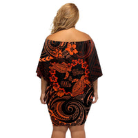 Polynesian Turtle Valentine Off Shoulder Short Dress You And Me Orange Hibiscus Heart LT01 - Polynesian Pride