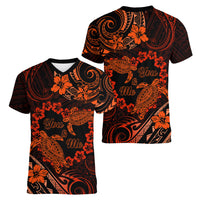 Polynesian Turtle Valentine Women V Neck T Shirt You And Me Orange Hibiscus Heart LT01 - Polynesian Pride