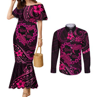 Polynesian Turtle Valentine Couples Matching Mermaid Dress and Long Sleeve Button Shirt You And Me Pink Hibiscus Heart LT01 Pink - Polynesian Pride