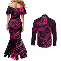 Polynesian Turtle Valentine Couples Matching Mermaid Dress and Long Sleeve Button Shirt You And Me Pink Hibiscus Heart LT01 - Polynesian Pride