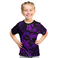 Polynesian Turtle Valentine Kid T Shirt You And Me Purple Hibiscus Heart LT01 Purple - Polynesian Pride