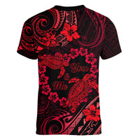 Polynesian Turtle Valentine Women V Neck T Shirt You And Me Red Hibiscus Heart LT01 - Polynesian Pride