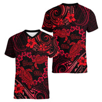 Polynesian Turtle Valentine Women V Neck T Shirt You And Me Red Hibiscus Heart LT01 - Polynesian Pride