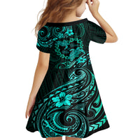Polynesian Turtle Valentine Kid Short Sleeve Dress You And Me Turquoise Hibiscus Heart LT01 - Polynesian Pride