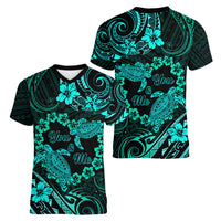 Polynesian Turtle Valentine Women V Neck T Shirt You And Me Turquoise Hibiscus Heart LT01 - Polynesian Pride