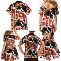 Hawaii Japanese Culture Black Family Matching Mermaid Dress and Hawaiian Shirt Spring Cranes Aloha Pattern LT01 - Polynesian Pride
