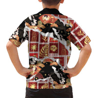 Hawaii Japanese Culture Black Family Matching Off Shoulder Short Dress and Hawaiian Shirt Spring Cranes Aloha Pattern