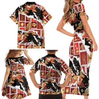 Hawaii Japanese Culture Black Family Matching Short Sleeve Bodycon Dress and Hawaiian Shirt Spring Cranes Aloha Pattern LT01 - Polynesian Pride
