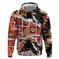 Hawaii Japanese Culture Black Hoodie Spring Cranes Aloha Pattern
