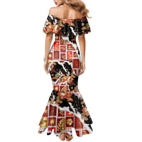 Hawaii Japanese Culture Black Mermaid Dress Spring Cranes Aloha Pattern