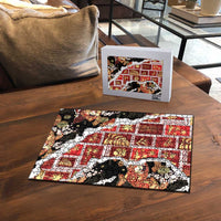 Hawaii Japanese Culture Black Puzzle Spring Cranes Aloha Pattern