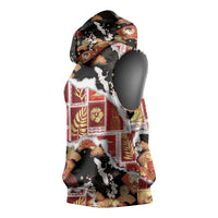 Hawaii Japanese Culture Black Sleeveless Hoodie Spring Cranes Aloha Pattern