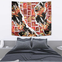 Hawaii Japanese Culture Black Tapestry Spring Cranes Aloha Pattern
