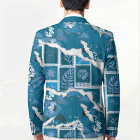 Hawaii Japanese Culture Blue Blazer Spring Cranes Aloha Pattern