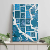 Hawaii Japanese Culture Blue Canvas Wall Art Spring Cranes Aloha Pattern