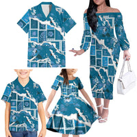 Hawaii Japanese Culture Blue Family Matching Off The Shoulder Long Sleeve Dress and Hawaiian Shirt Spring Cranes Aloha Pattern LT01 - Polynesian Pride