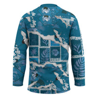 Hawaii Japanese Culture Blue Hockey Jersey Spring Cranes Aloha Pattern