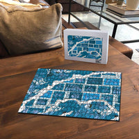 Hawaii Japanese Culture Blue Puzzle Spring Cranes Aloha Pattern