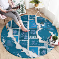 Hawaii Japanese Culture Blue Round Carpet Spring Cranes Aloha Pattern